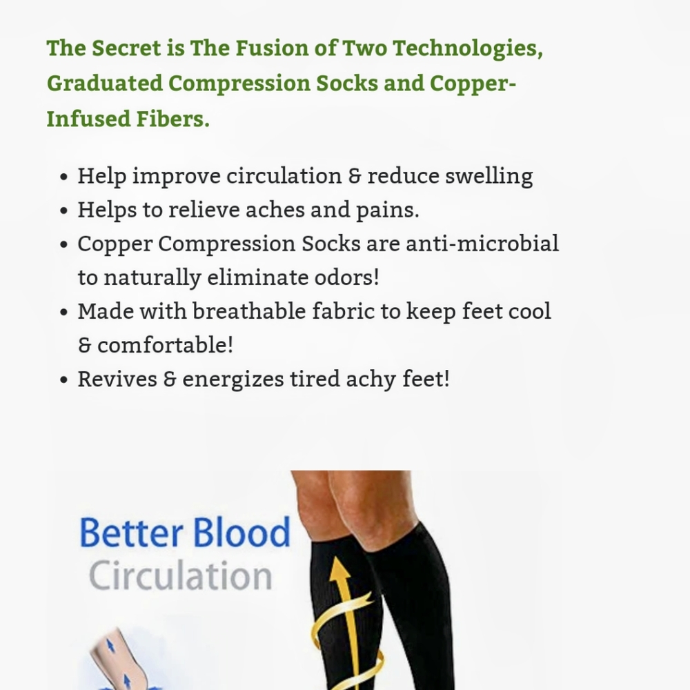 Copper Fit Energy Compression Socks 2 Pairs 7-10 - Picture 3 of 5
